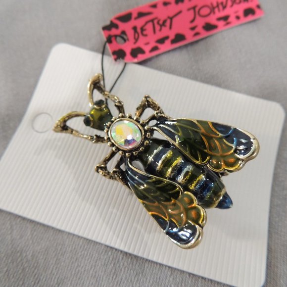 NWT Betsey Johnson Aurora Borealis Back Wasp Bee Brooch Pin - Picture 1 of 10